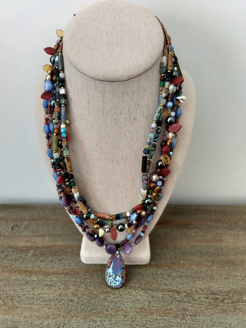 Multi-Color Beaded Statement Necklace with Teardrop Pendant (3 Necklaces )
